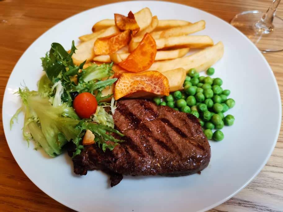 Steak with Homemade Chips and Peas