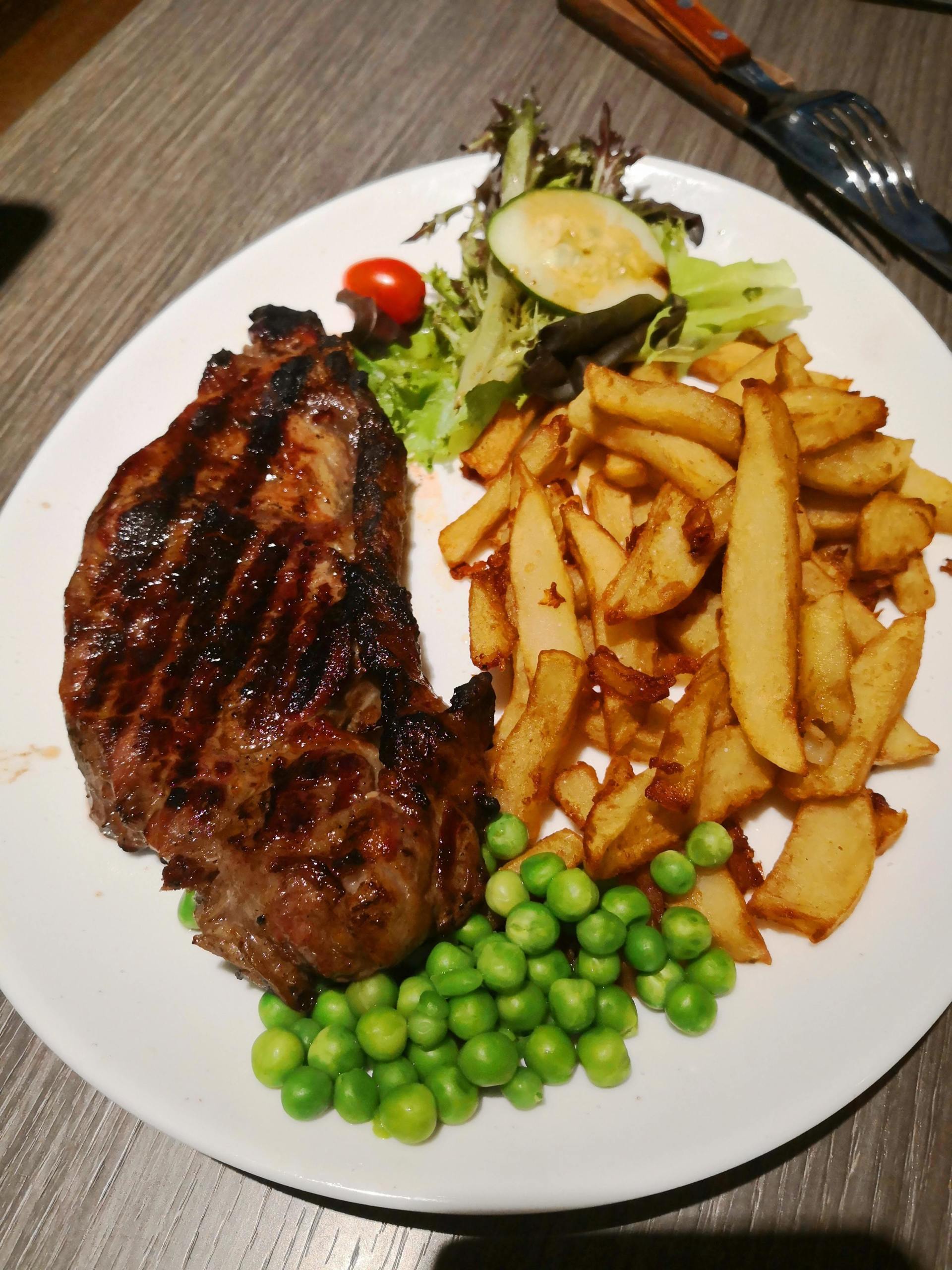 Steak with Fries and Peas