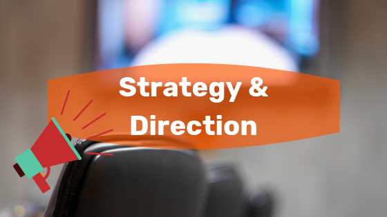 Strategy and Direction overlay an image of  a meeting room