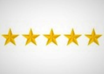 Five gold stars in a row, indicating a perfect rating.