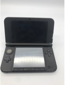 Black Nintendo 3DS handheld gaming console, open and facing forward, on a white surface.