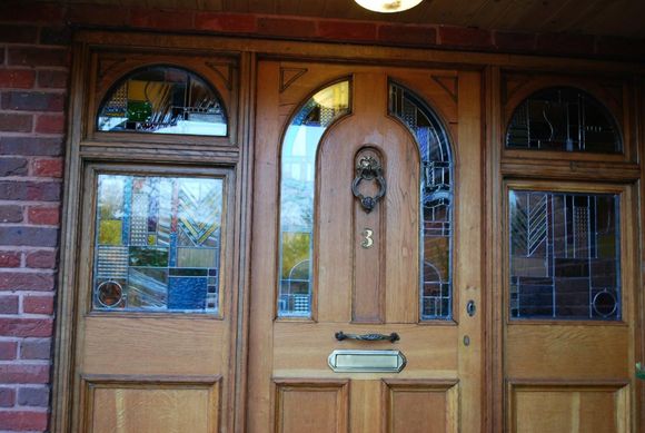 wooden stained glass doors