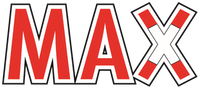 Das Wort Max ist in Rot und Weiß auf weißem Hintergrund geschrieben