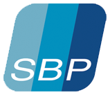 Blue-and-white SBP logo with rounded square shape