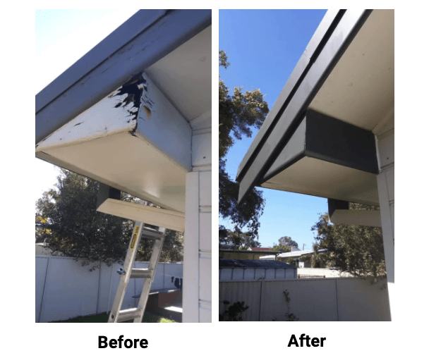 A before and after picture of a house roof