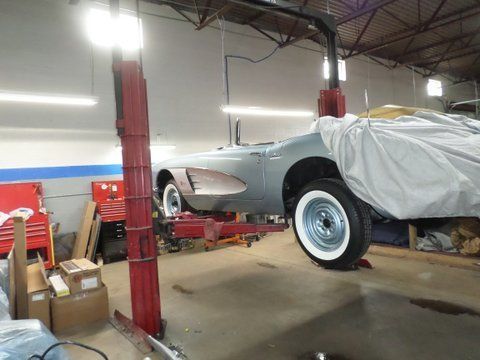 Lifting 1958 Silver Blue Corvette — Pipersville, PA — The Vette Shop