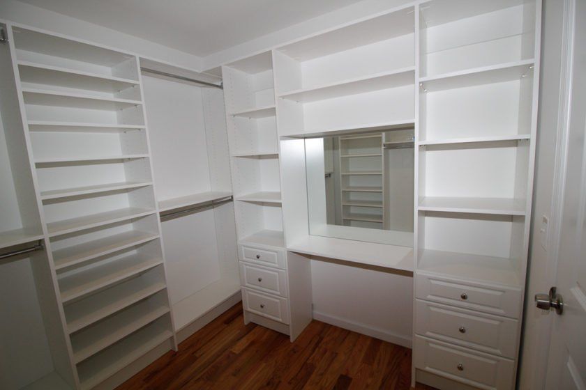 This client in Bogota, NJ wanted a vanity to get ready in the morning. Her closet was just large enough for us to design in within that space.