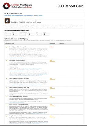 Click to Enlarge SEO Report Card by Solution Web Designs SEO Company Serving Manhattan NYC, Nassau County, and Suffolk County, Long Island NY