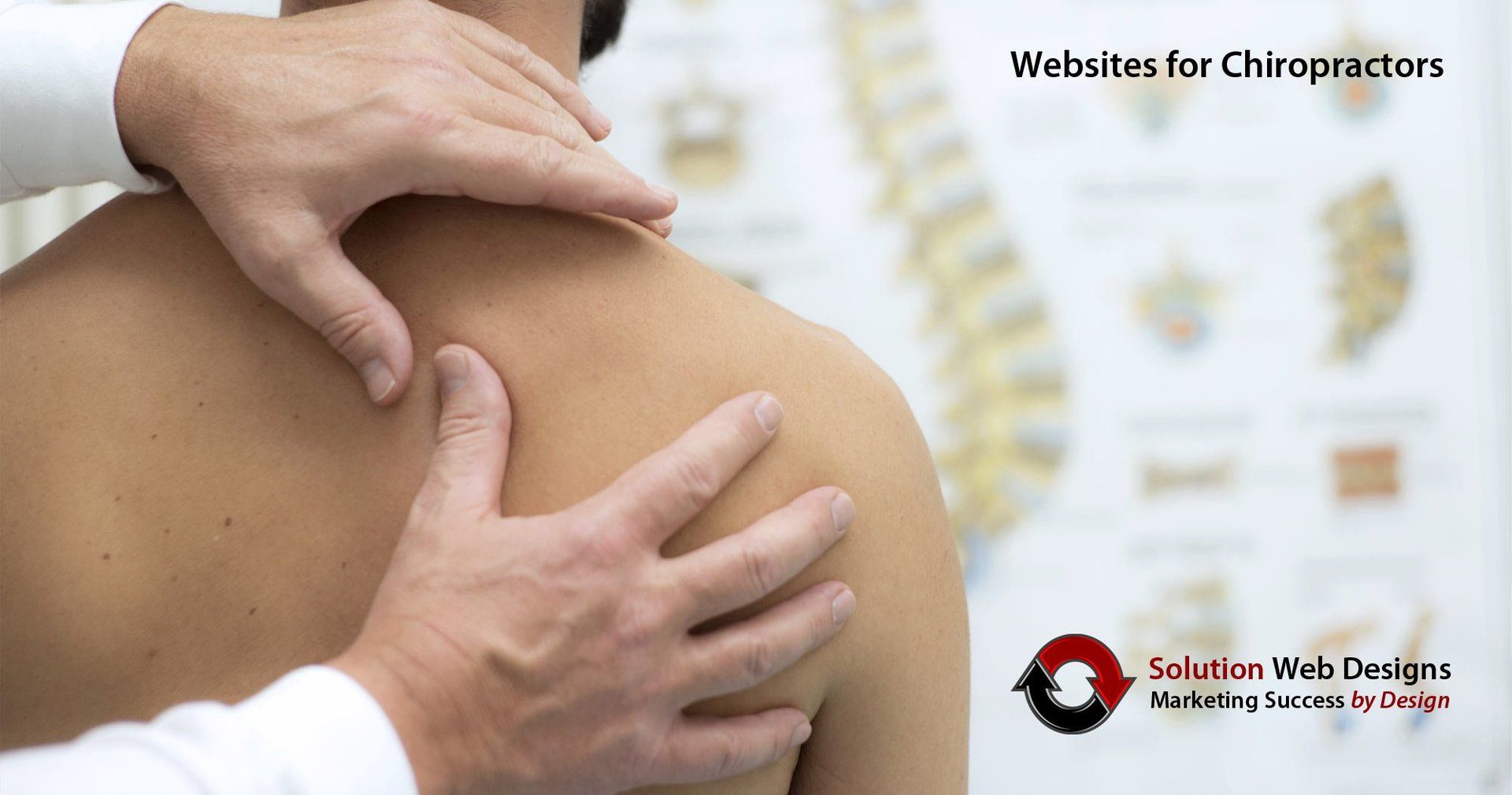 Closeup of a chiropractor relieve a patint of shoulder pain as represented by Chiropractic Website Design - Solution Web Designs