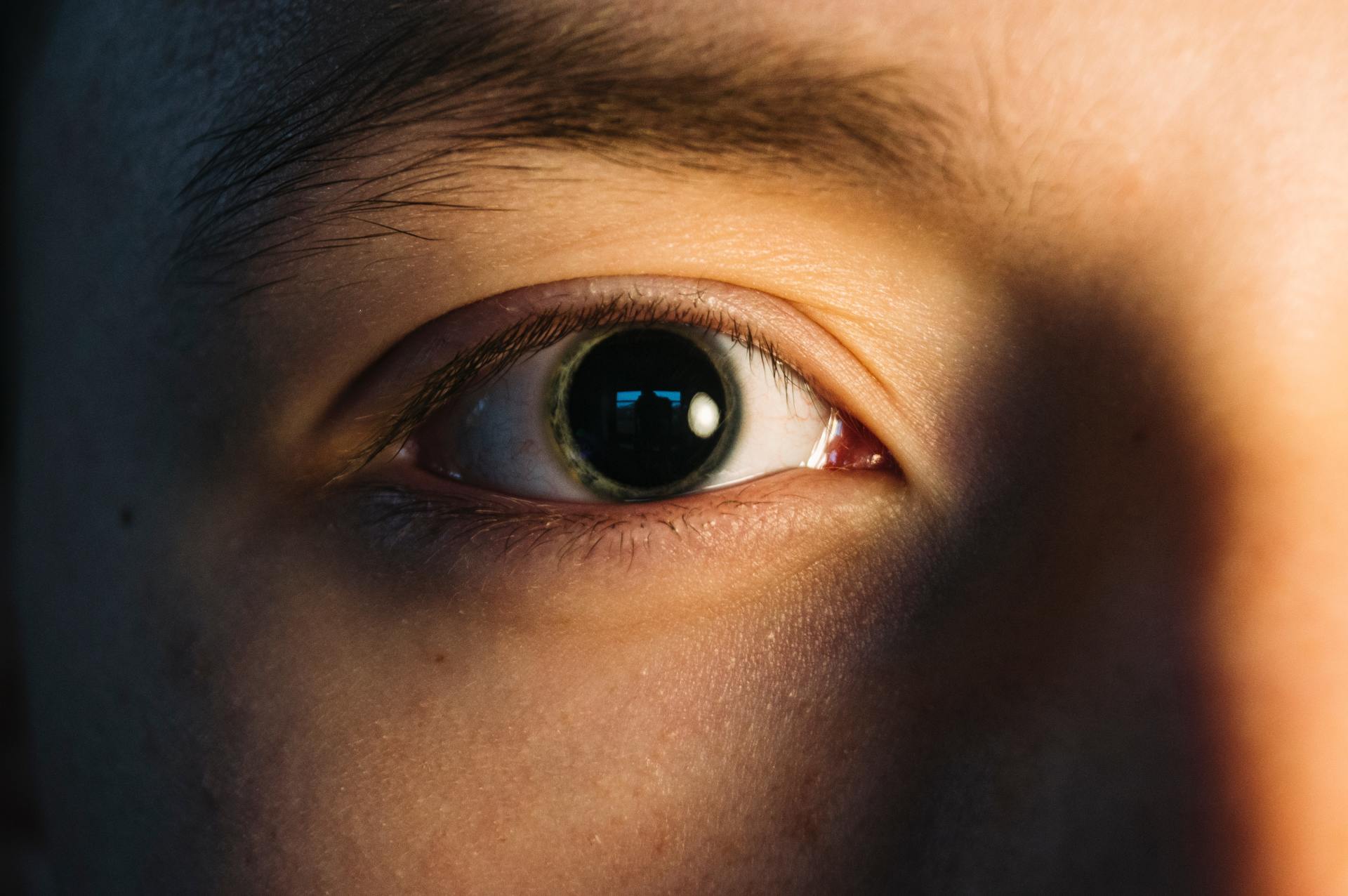 Image of a human eye fully dilated.
