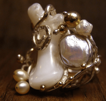 Anello argento oro madreperla