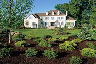 White House With Brown Roof With Plants In Front Yard — Landscaping in Shelby Township, MI White House With Brown Roof With Plants In Front Yard — Landscaping in Shelby Township, MI