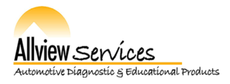 Logo for Allview Services, automotive diagnostic & educational products. Features a rising sun over text.