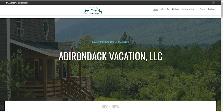 Adirondack Vacation  Website screenshot