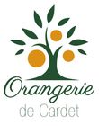 Logo de l'Orangerie de Cardet avec un arbre vert et des icônes de fruits orange