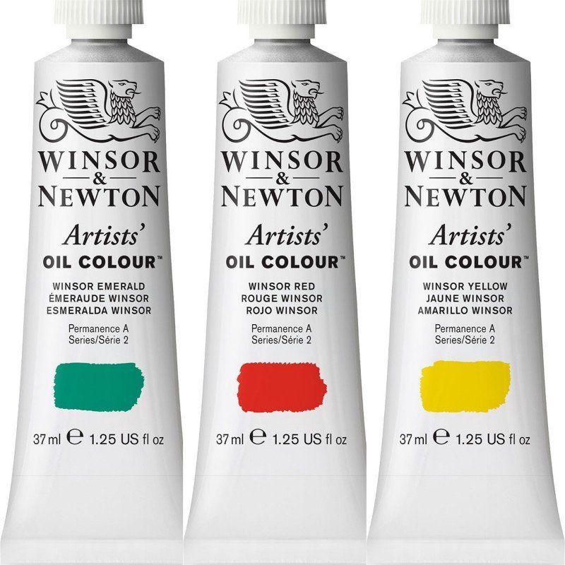Tre tubetti di colori ad olio Winsor e Newton