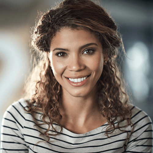 lightskin striped shirt woman smiling