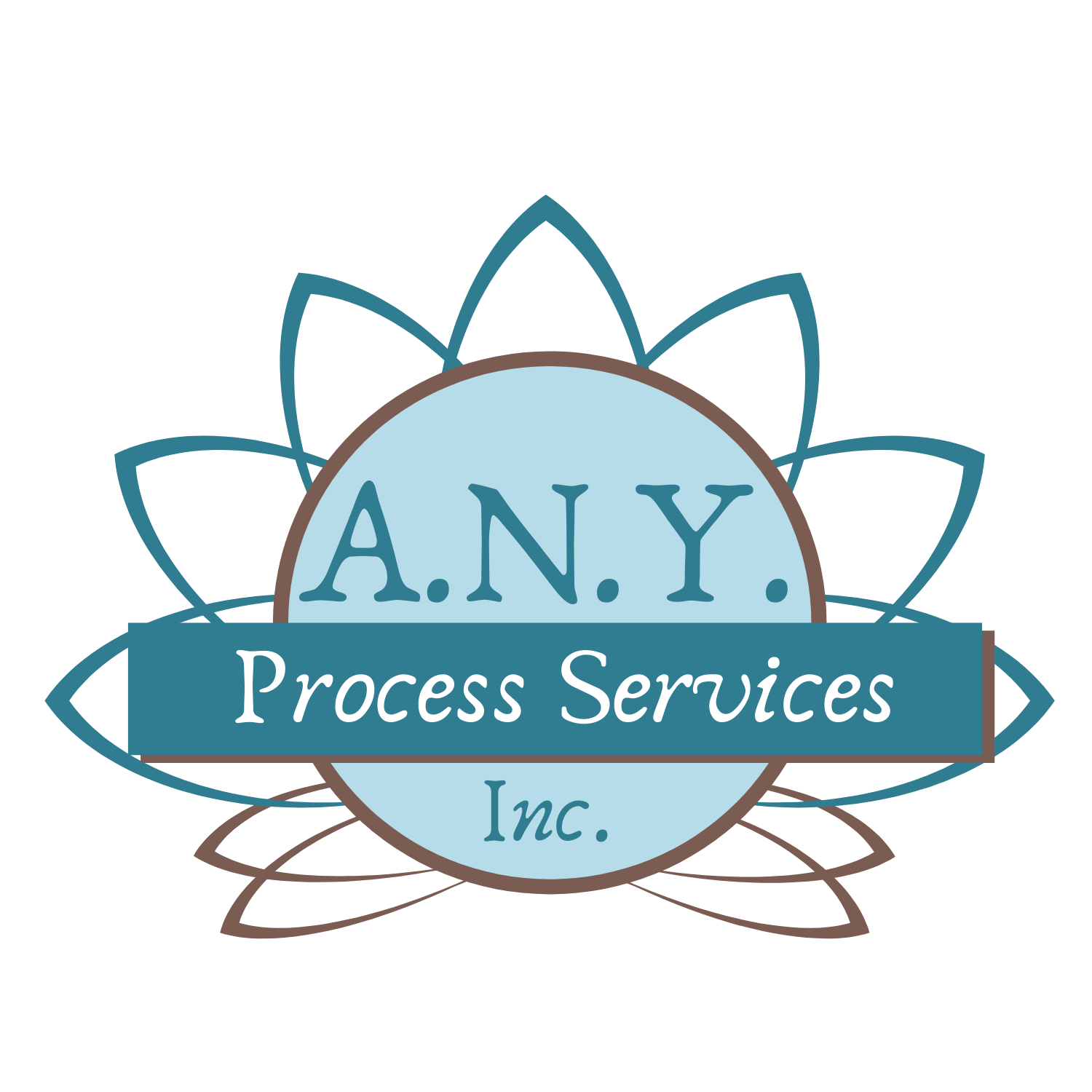 Logo for A.N.Y. Process Services Inc.: blue and brown design featuring a flower shape around a central circle with text.