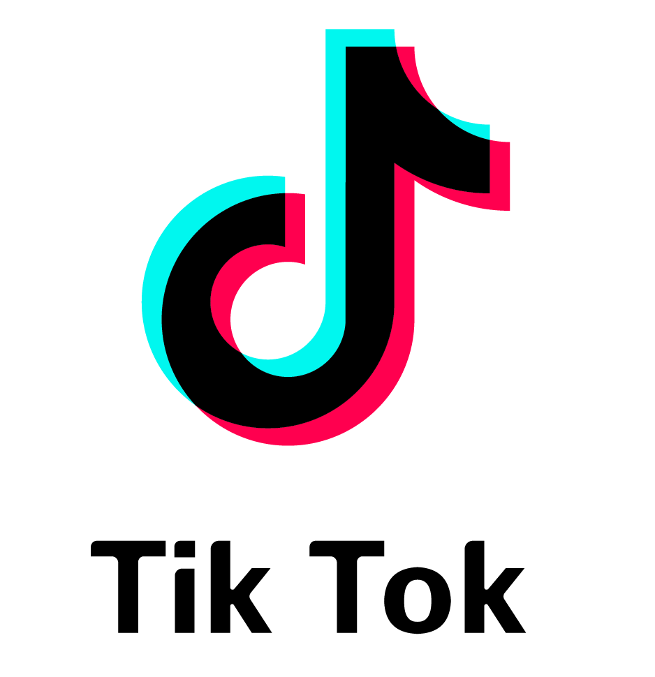 Logotipo de TikTok con una nota negra y un contorno rosa cian sobre el texto “Tik Tok”.