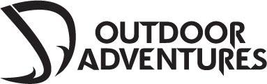 Logotipo de Outdoor Adventures con texto negro y un emblema curvo estilizado sobre un fondo blanco.