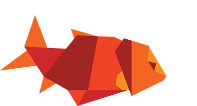 Ilustración abstracta geométrica de un zorro de color naranja rojizo sobre un fondo blanco.
