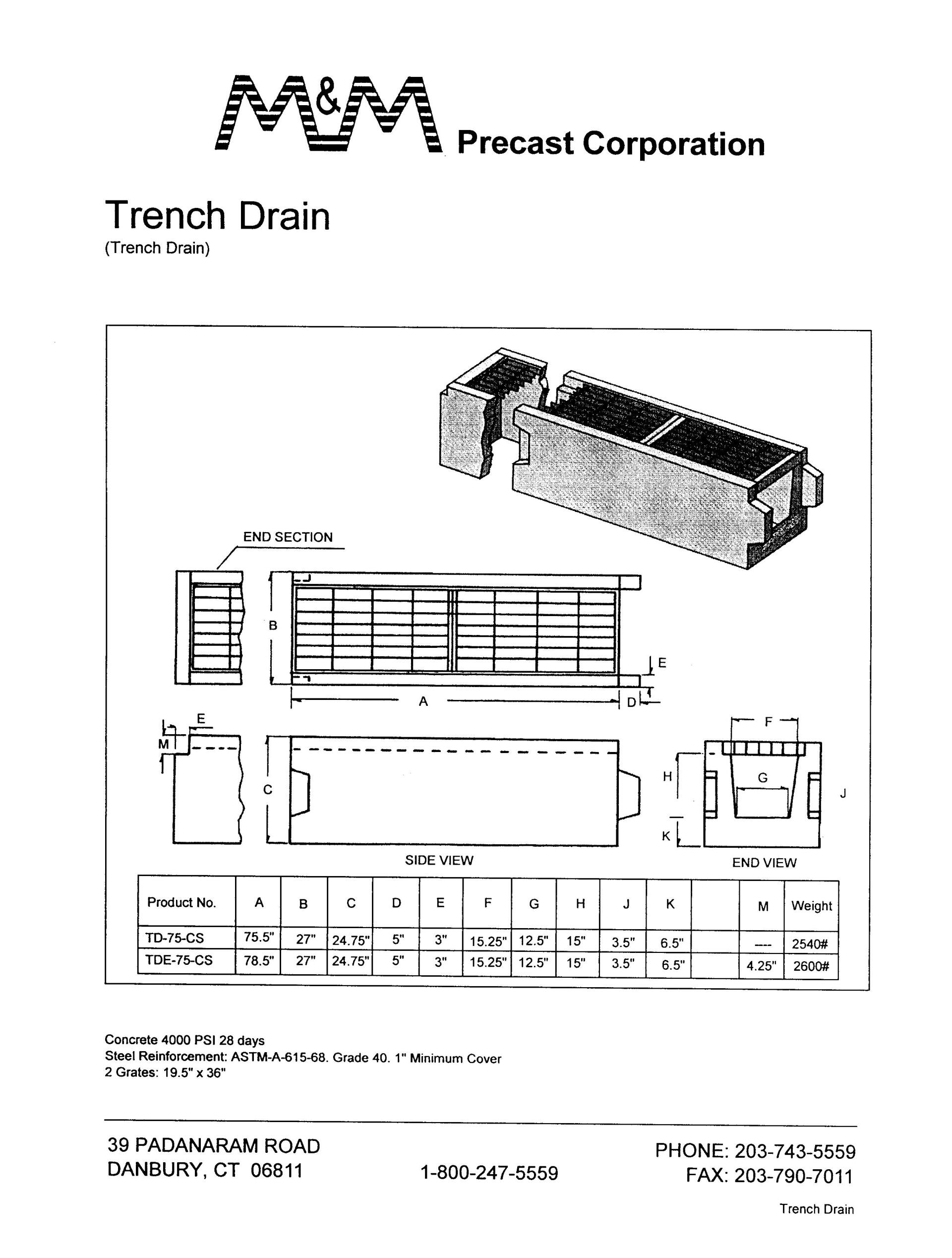 Trench Drain — Danbury, CT — M & M Precast Corp.