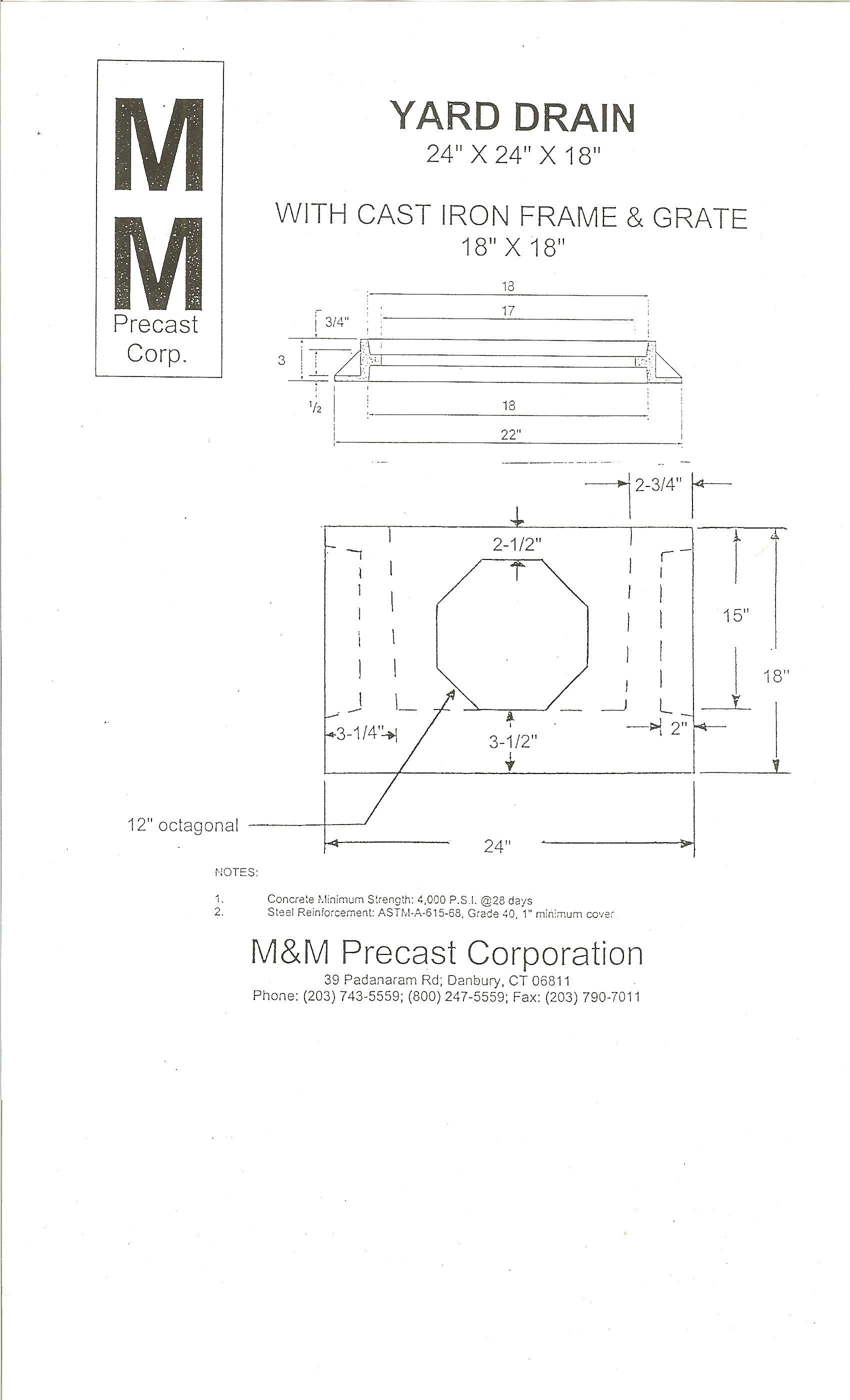 Yard Drain and Top — Danbury, CT — M & M Precast Corp.