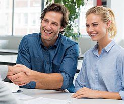 happy young couple with accountant