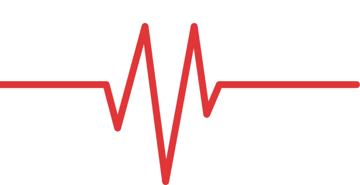 Una linea rossa del battito cardiaco su uno sfondo bianco.