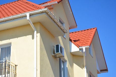 concrete house with red roof