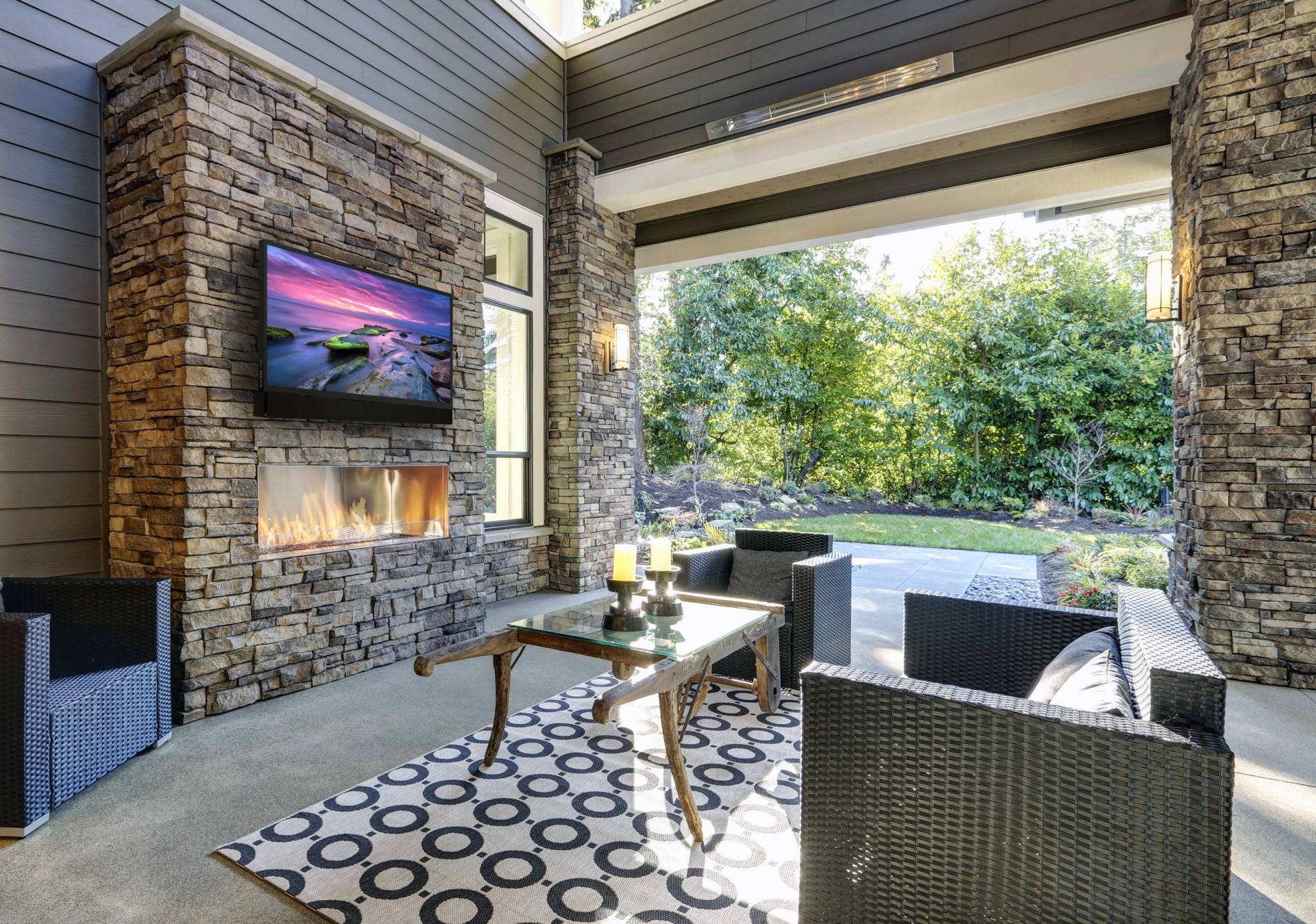 Outdoor TV integration into outdoor patio