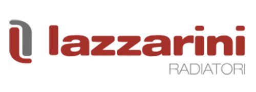 Logo Lazzarini Radiatori, design rosso e grigio con il nome dell'azienda e la scritta