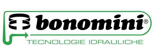 Logo di Bonomini, testo nero in cornice verde, con emblema astratto. Il testo sottostante recita