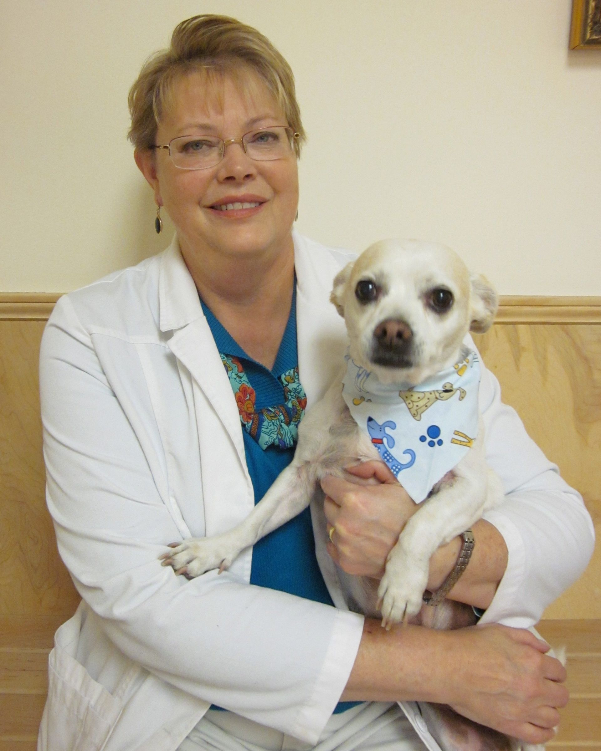 woman holding a dog