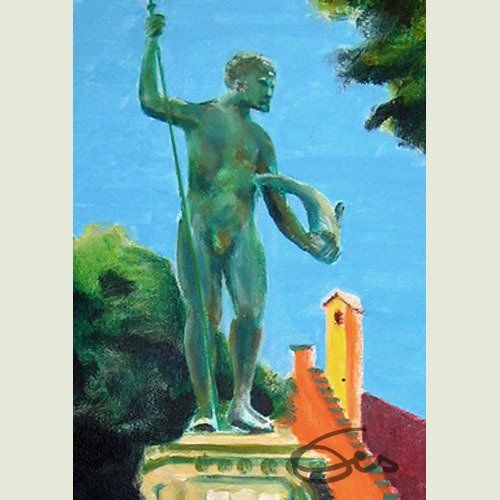 Bild, Gemälde, Augsburg, Welterbe,  Wasser, Gottheit, Symbol, Figur, Statue, Brunnen, Elisabeth Ernicke-Goßner, Elisergo