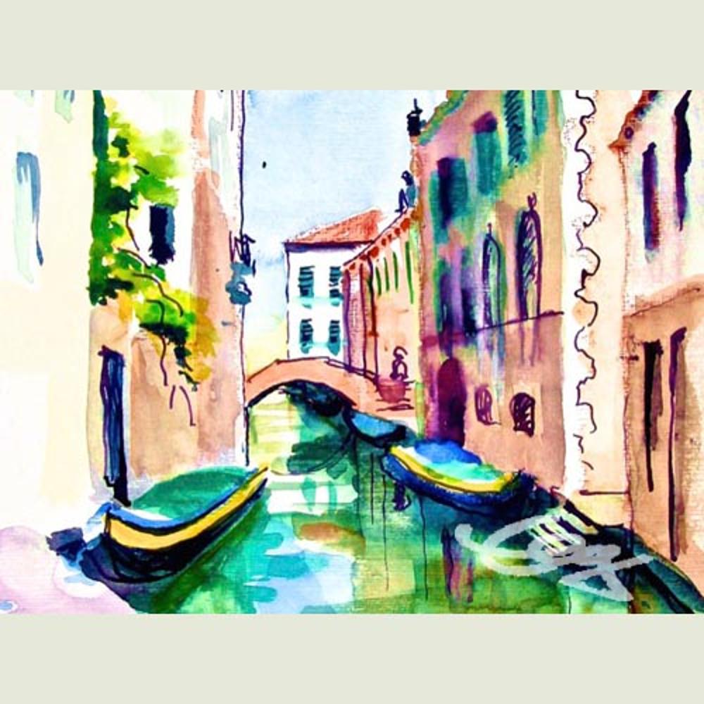 Venedig Brücken Kanal Häuserschlus Aquarellgemälde