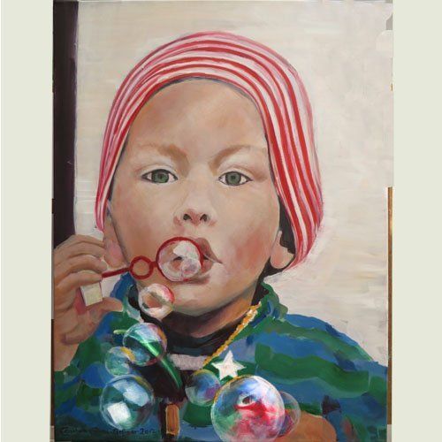 Kind, Junge, Porträt, Portrait, Seifenblasen, Bild, Acryl, Leinwand, Elisabeth Ernicke-Goßner