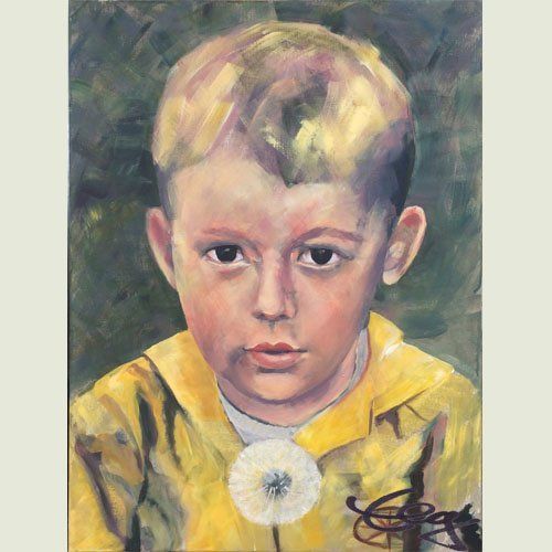 Kind, Junge, Bild, Porträt, Portrait, Pusteblume, Löwenzahn, Bild, Acryl, Leinwand, Elisabeth Ernicke-Goßner