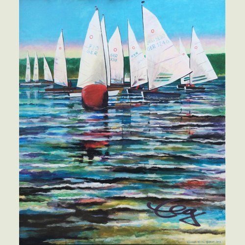 Bild, Wasser, Landschaft, Segeln, Ammersee, Acryl, Leinwand, Ernicke-Goßner, Elisabeth, Schiffe, Sonne, O-Jolle
