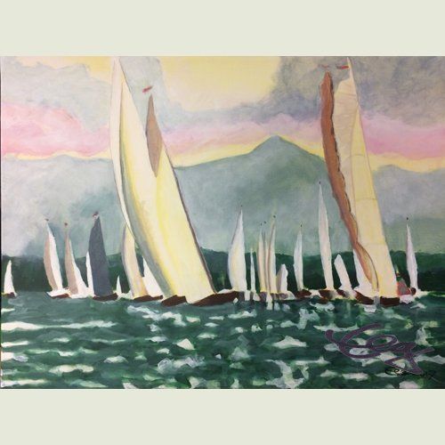 Bild, Wasser, Landschaft, Segeln, Ammersee, Acryl, Leinwand, Ernicke-Goßner, Elisabeth, Schiffe, Sonne, Oldies, Holzboote