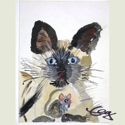Bild Katze Maus Aquarell Papier Goßner