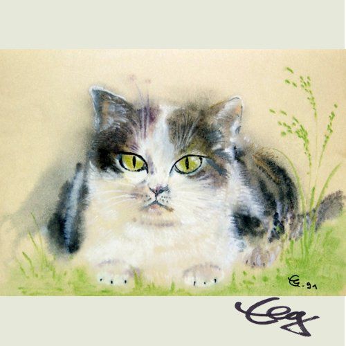 Bild Aquarell Katze grün Auge Ernicke
