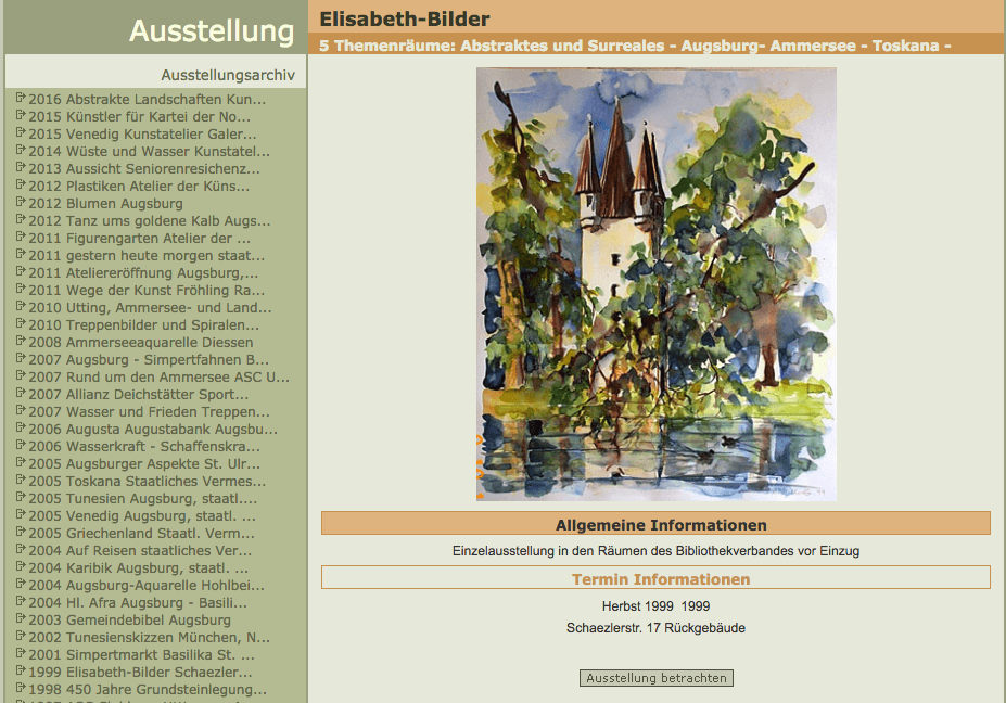 1999 Ausstellung Advent und Winter , Gärtnerei Hartmann Augsburg Stadtbergen,Fündffingerlesturm, Aquarell 