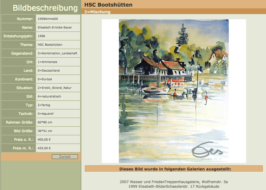 Aquarell Ammersee Herrsching Bootshäuser Blick auf Ufer Natur