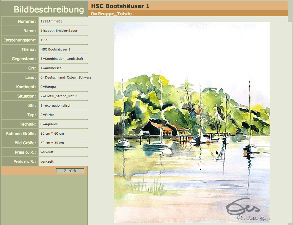 Aquarell Ammersee Herrsching Bootshäuser Blick auf Ufer Natur