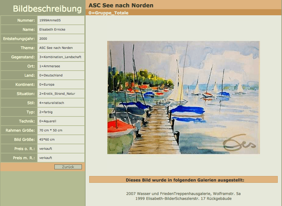 Aquarell Ammersee Utting Blick nach Norden Steg Segelboote Wasser