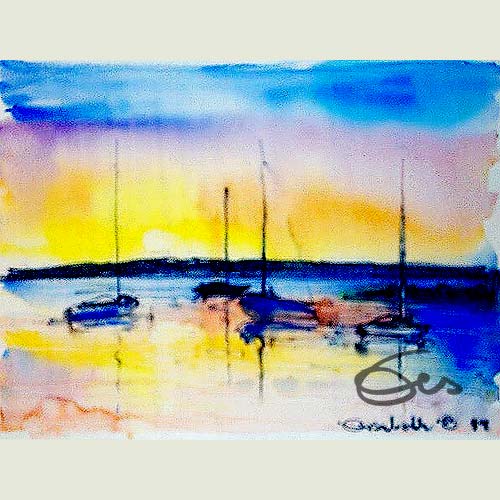 Aquarell Boote im Abendlicht Ammersee