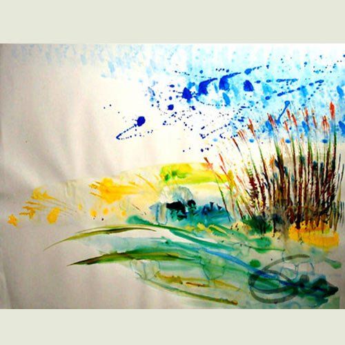 Acrylbild auf Karton Uferbereich Schilf Ammersee