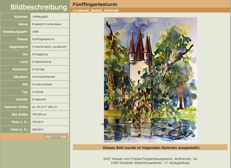 1999 Ausstellung Advent und Winter , Gärtnerei Hartmann Augsburg Stadtbergen,Fündffingerlesturm, Aquarell 