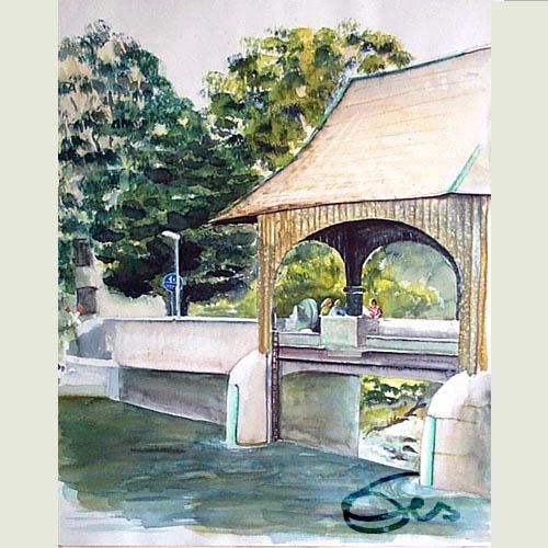 1999 Ausstellung Advent und Winter , Gärtnerei Hartmann Augsburg Stadtbergen,Fündffingerlesturm, Aquarell 